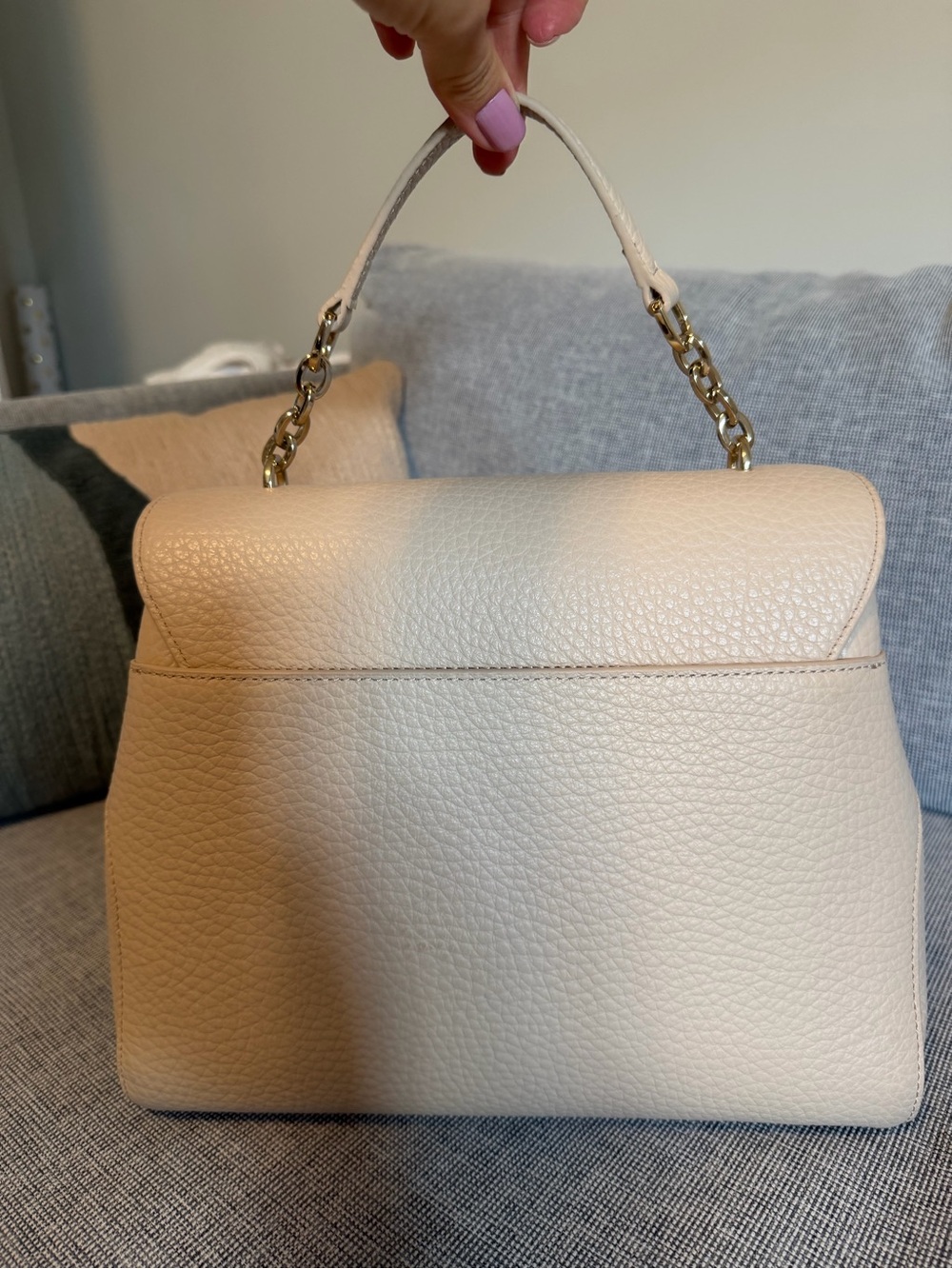 Furla Cream Pebbled Leather Top Handle Satchel with Gold Hardware - Picture 3 of 10